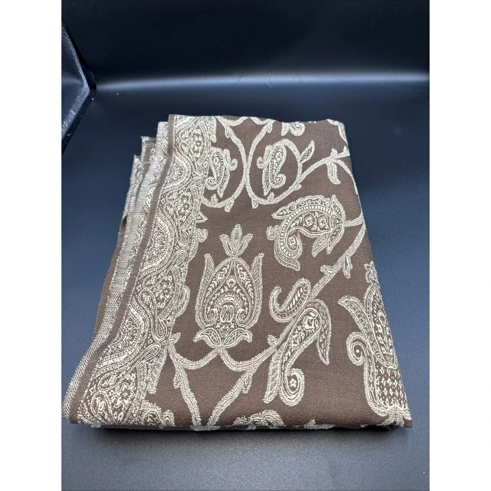 Pottery Barn Tablecloth‎ Scarf 40x60 Brown Paisley Luxury Wool Cotton Blend